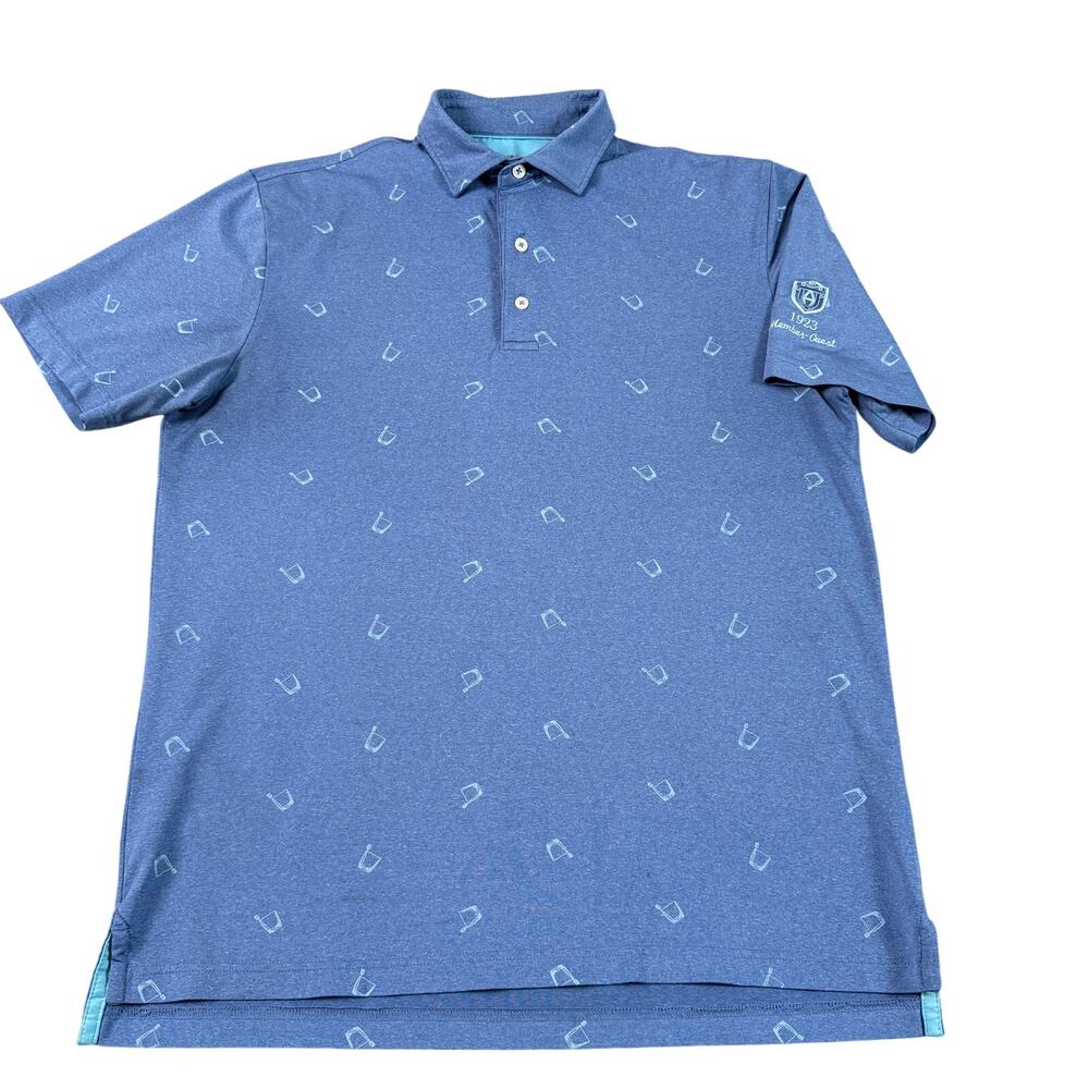 Johnnie-O Mens Polo Shirt M Blue Print Performance Stretch Golf Casual
